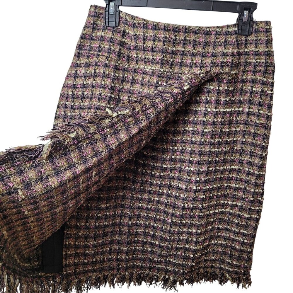 Nicole Studio Tweed Fringe Pencil Skirt Size 10 Multicolor Acrylic Polyester Ble - Picture 4 of 12